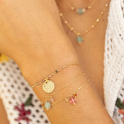 Bracelet plaque or capucine martelee tourmaline personnalisable